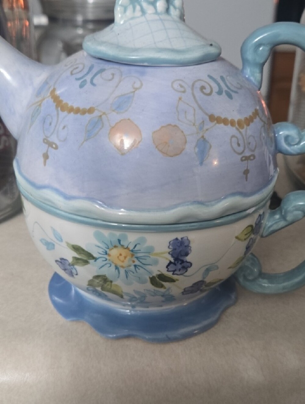 Blue Floral Ceramic Sugar Bowl with Lid